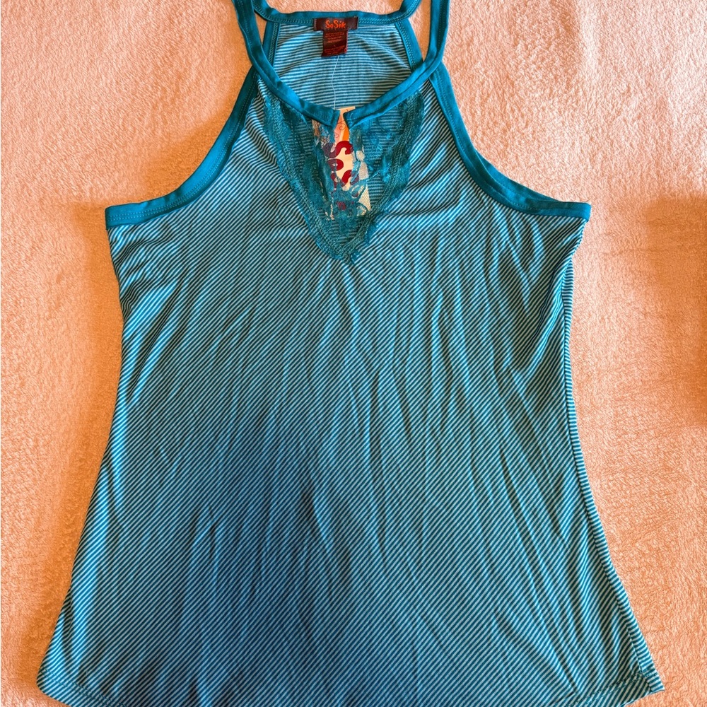 So Sik Teal Striped Women's Tank Top